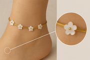 Elegant Gold-Plated Floral Anklet with Mother-of-Pearl Charms for Women & Girls